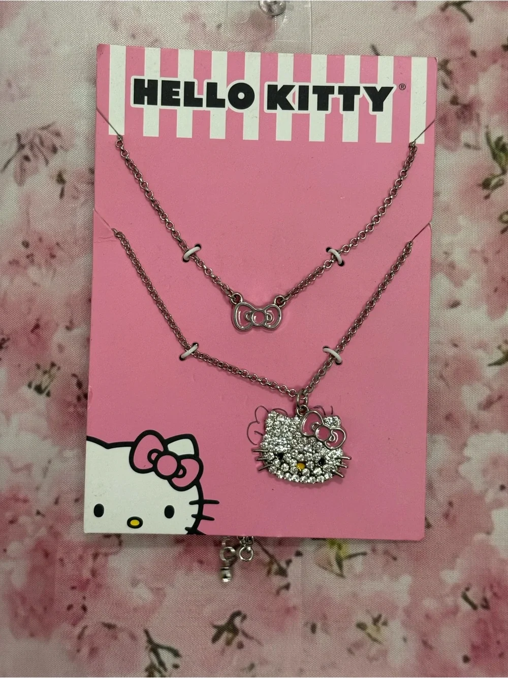 Hello Kitty Kids Silver-Tone Sparkle Necklace Set. Jacmel Jewelry. New